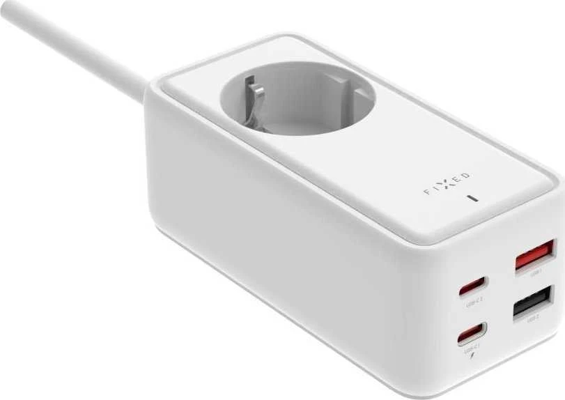 Fixed Fiksuoto įkrovimo maitinimo adapteris su 2x USB-C ir 2x USB, GaN III, 1,5 m, PD 65 W | FIXCS65-1.5-WH