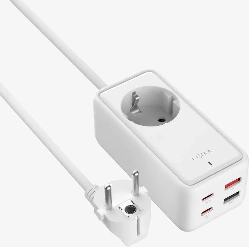 Fixed Fiksuoto įkrovimo maitinimo adapteris su 2x USB-C ir 2x USB, GaN III, 1,5 m, PD 65 W | FIXCS65-1.5-WH