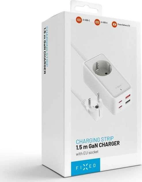 Fixed Fiksuoto įkrovimo maitinimo adapteris su 2x USB-C ir 2x USB, GaN III, 1,5 m, PD 65 W | FIXCS65-1.5-WH