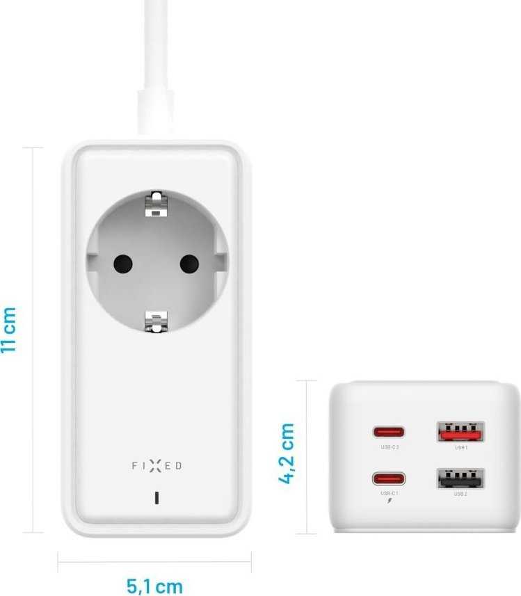 Fixed Įkroviklis fiksuotam įkrovimui GaN III 2x USB 2x USB-C PD 65W (FIXCS65-3-WH)