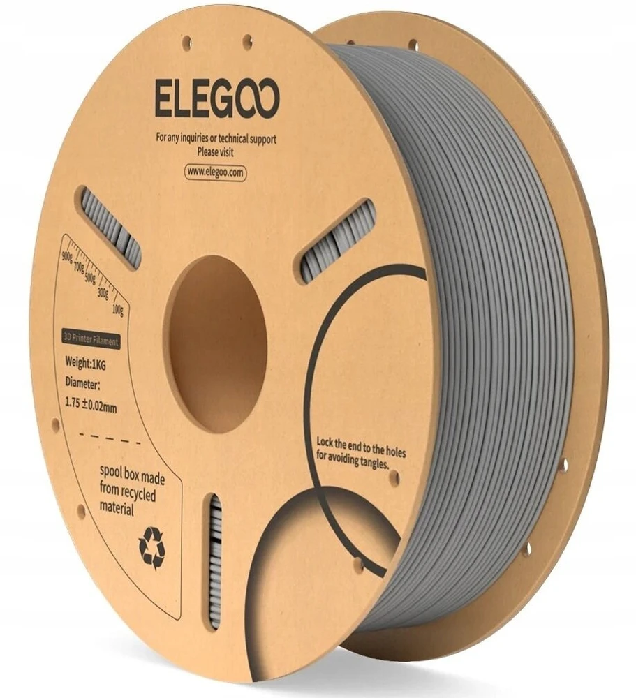 Elegoo PLA 1.75 mm 1 kg pilkas plastikas 3D spausdinimui