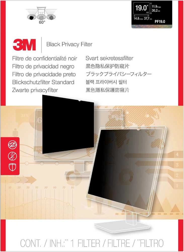 3M privatumo filtrai f/ monitoriams, 48,3 cm (19"), 5:4, monitorius, berėmės ekrano privatumo filtras, apsauga nuo akinimo