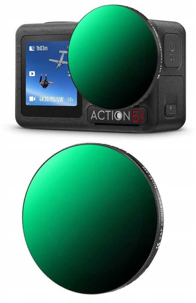Filtras „Full Gray“ tipo, reguliuojamas blyksnis / „Dji ND32-512“ – „Osmo Action 3 4 5 Pro“ / „Kf01.2753“