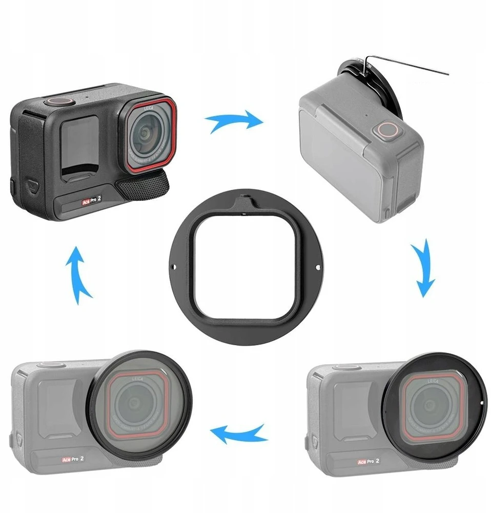 Puluz 3 in 1 rinkinys UV filtras adapteris 52 mm filtrams dangtelis Insta360 Ace Pro 2 / Pu770b