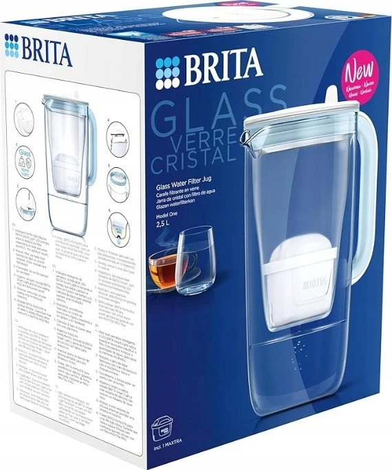 Brita Glass+ filtro ąsotis su 2 MaxtraPro PP kasetėmis (mėlynas; 2,5 l)