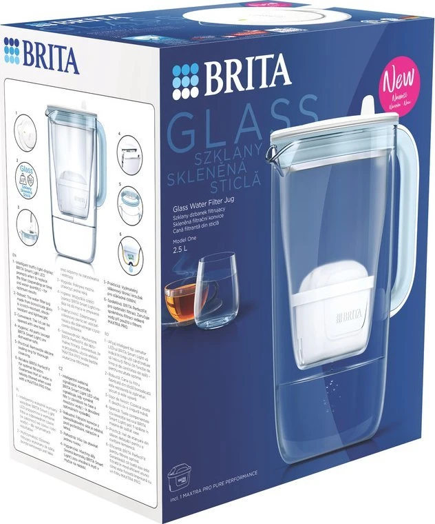 Drėkintuvas Brita Glass+ filtro ąsotis su 2 MaxtraPro PP kasetėmis (mėlynas; 2,5 l)