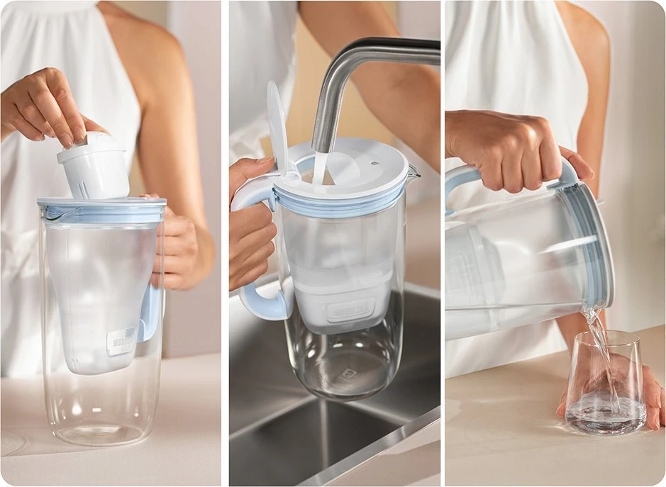 Drėkintuvas Brita Glass+ filtro ąsotis su 2 MaxtraPro PP kasetėmis (mėlynas; 2,5 l)