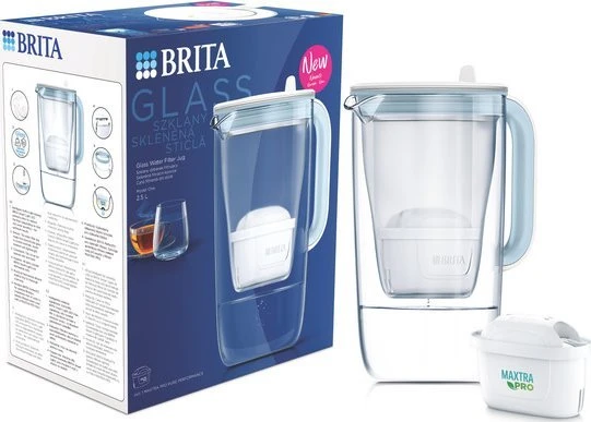 Brita Glass+ filtro ąsotis su 2 MaxtraPro PP kasetėmis (mėlynas; 2,5 l)