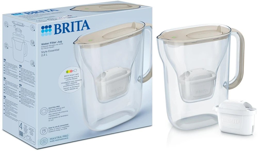 Vandens filtravimo ąsotis BRITA Style Essential 2.4L, rudas su vandens filtru MAXTRA PRO 1 vnt.