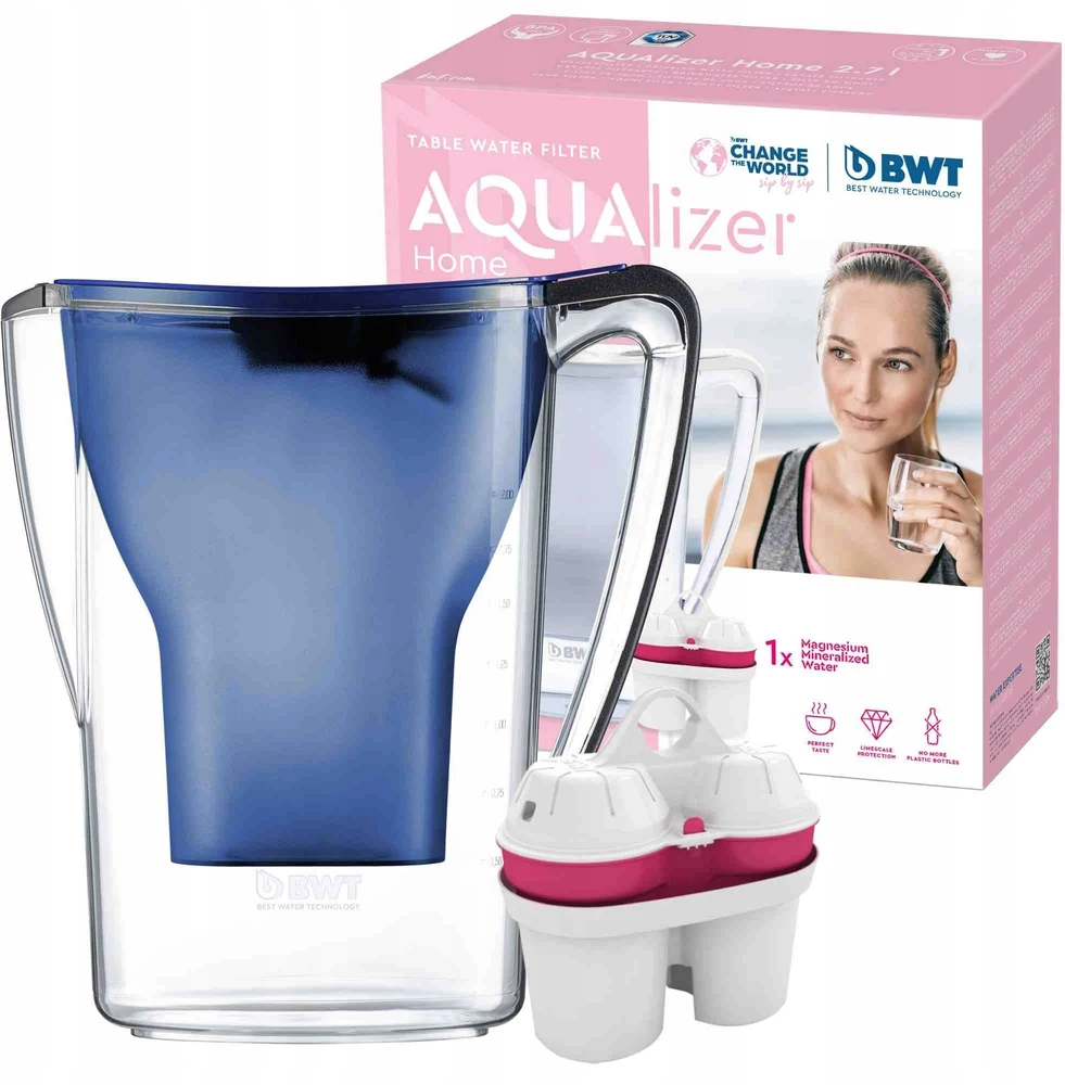 BWT vandens filtravimo ąsotis AQUAlizer Home 2,7l mėlynas su magnio vandens filtru