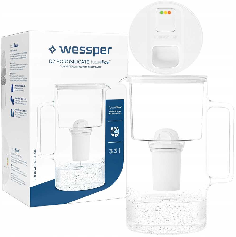 Filtravimo ąsotis Wessper D2 Borosilicate balta