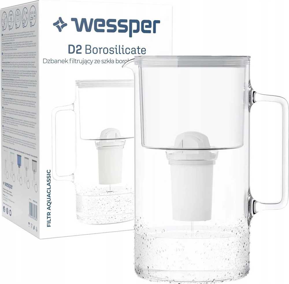 Filtro ąsotis Wessper D2 borosilikatinis pilkas