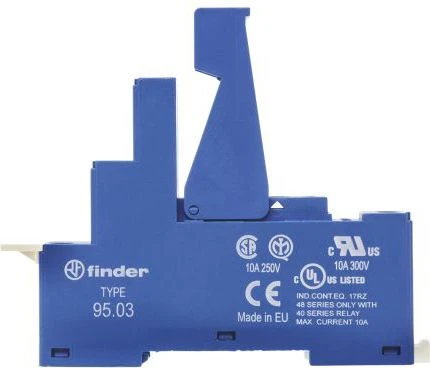 Finder 40.31 serijos relės lizdo moduliai 99.02, 86.30 sraigtiniai terminalai, montuojami ant bėgių DIN 35mm (95.03SPA)