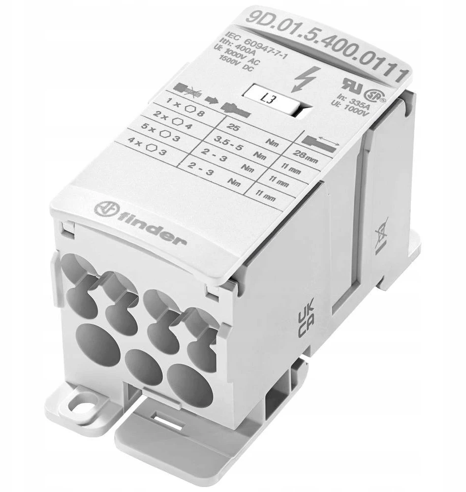 FINDER 9D.01.5.400.0111 Paskirstymo blokas 400A įėjimas 1x185mm2 / išėjimas 2x35mm2, 5x16mm2, 4x10mm2 9D.01.5.400.0111