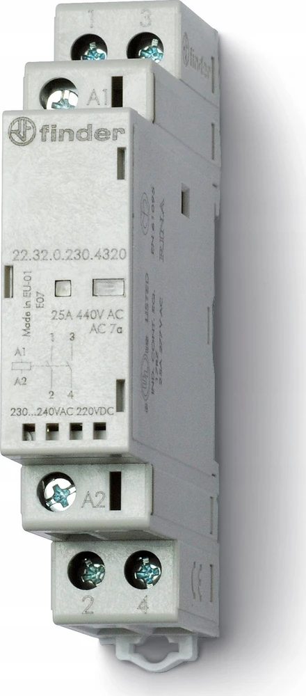 Finder Modulinis kontaktorius 2Z 25A 230V AC/DC, veikimo indikatorius + LED, 17.5mm 22.32.0.230.4320