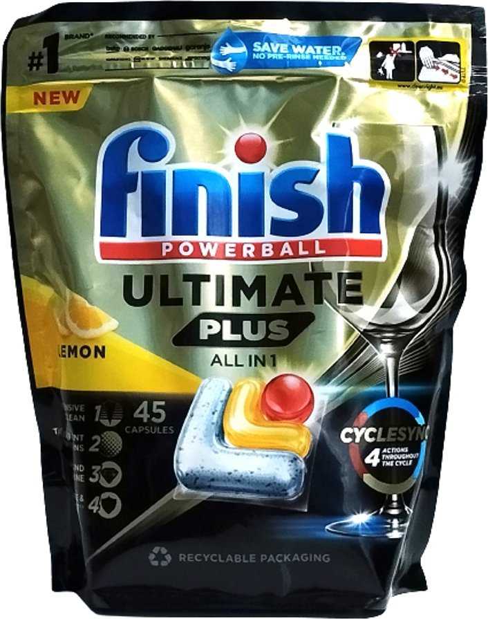 FINISH ULTIMATE PLUS LEMON indaplovių kapsulės, 45 vnt