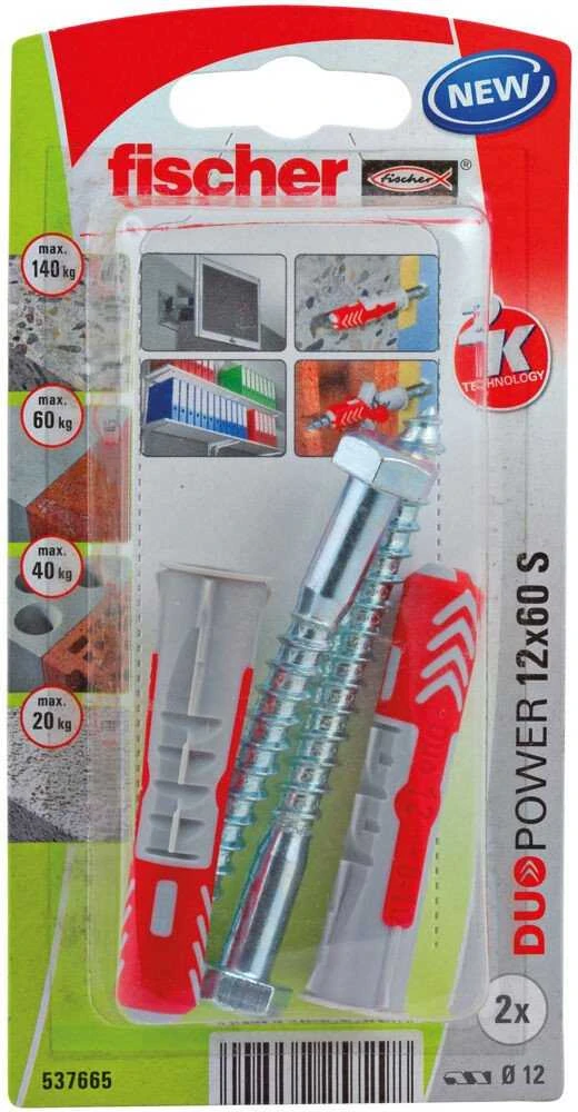 Kaištis Fischer DuoPower, varžtiniai, 12 mm x 60 mm, 2 vnt.