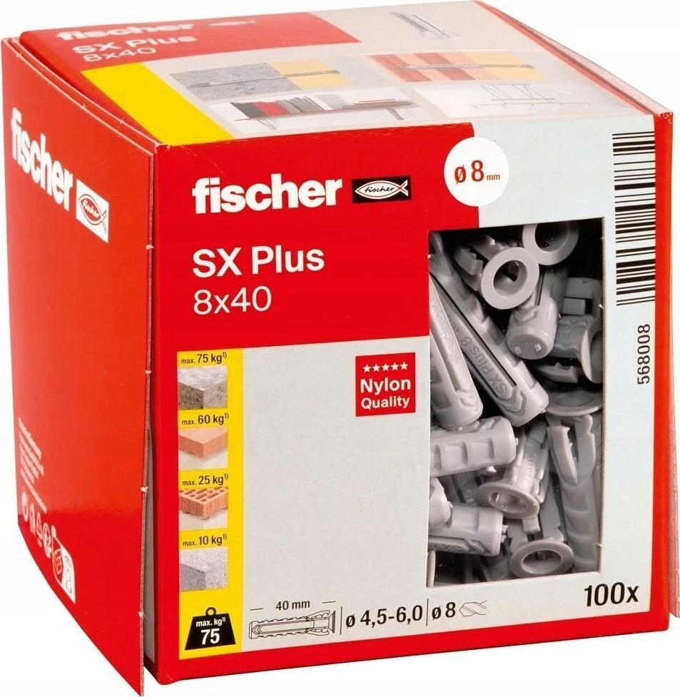 Nailoninis kaištis Fischer SX Plus; 8,0x40 mm; 100 vnt.