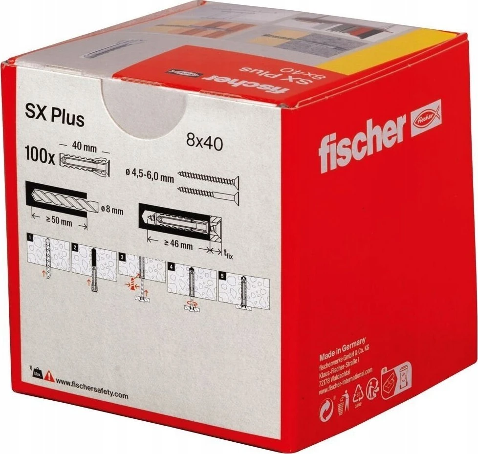 Nailoninis kaištis Fischer SX Plus; 8,0x40 mm; 100 vnt.