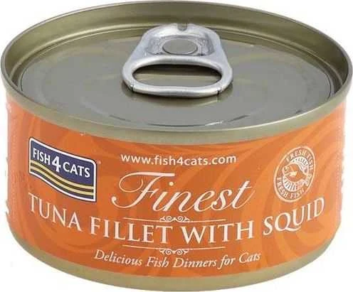 Fish4Dogs Kačių Maistas - FISH4CATS Tunų Filetė su Kalmarais 70g