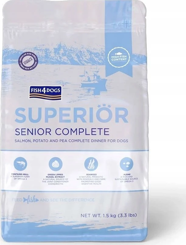 Sausas šunų maistas - FISH4DOGS Superior Senior lašiša 1,5kg begrūdis