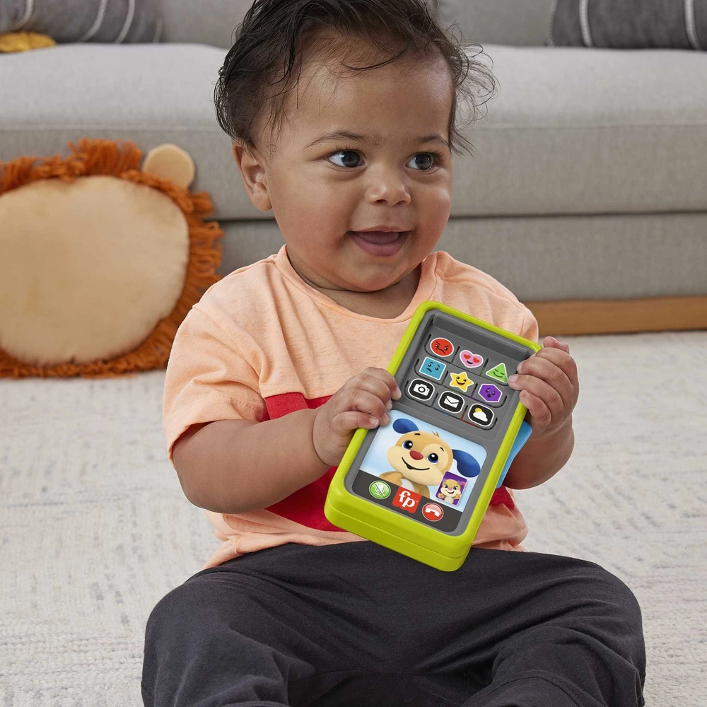 „Fisher-Price“ kūdikių žaislas „Laugh Learn“ – 2 viename išmanusis telefonas su slankikliu, skirtas mokytis (HNL41)