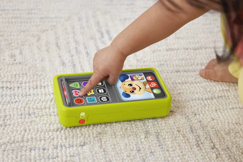 „Fisher-Price“ kūdikių žaislas „Laugh Learn“ – 2 viename išmanusis telefonas su slankikliu, skirtas mokytis (HNL41)