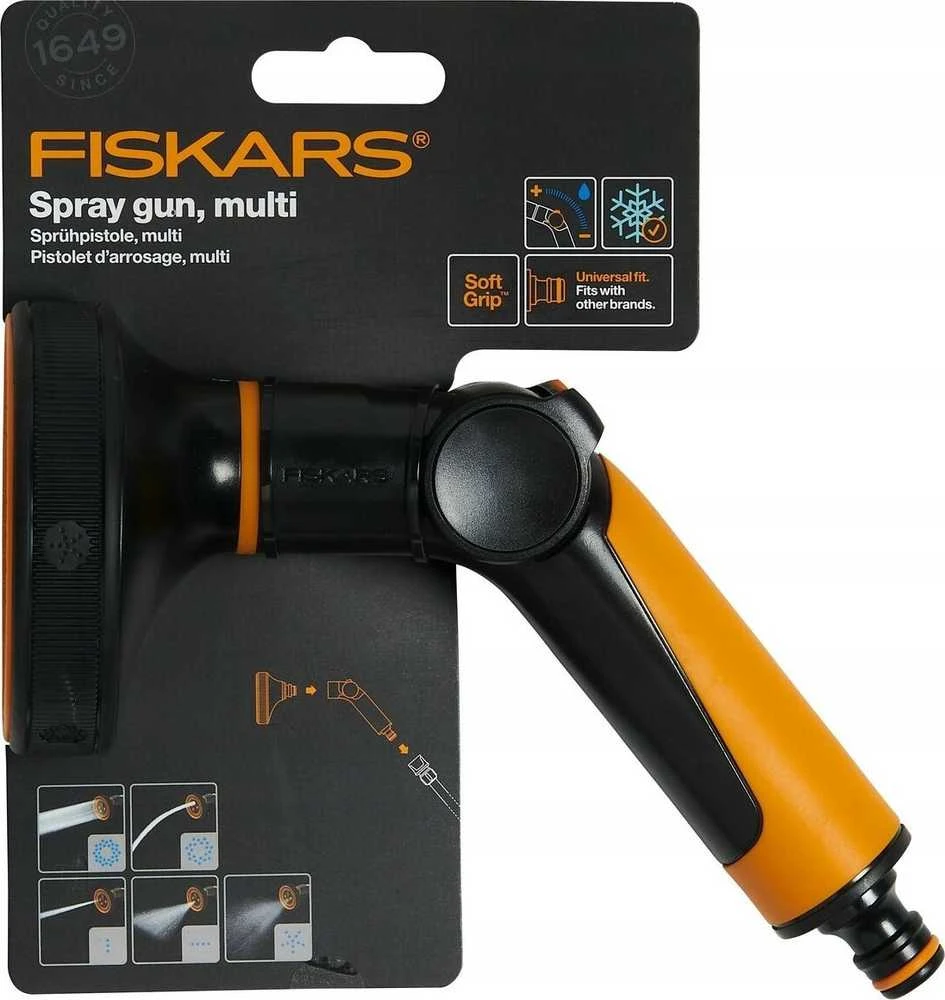 Fiskars „Comfort“ daugiafunkcis laistymo pistoletas, su valdymu priekyje
