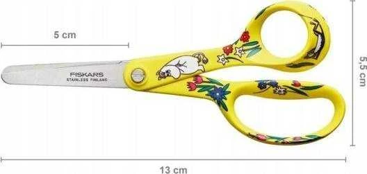 Geltonos Fiskars vaikiškos žirklės su Muminukais