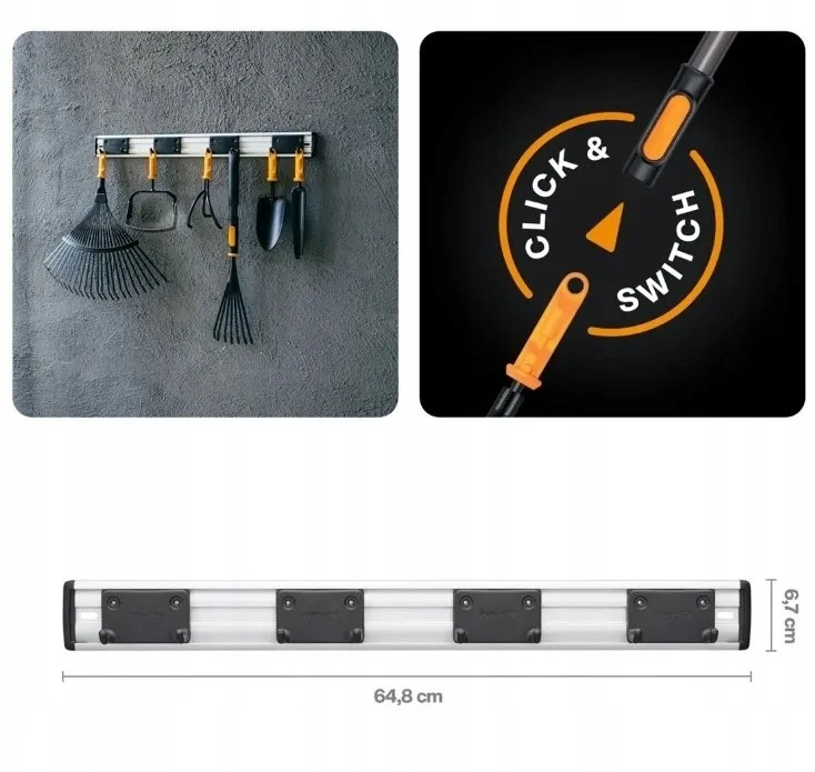Fiskars FISKARS ĮRANKIŲ LAIKIKLIS ONECLICK SIENINIS PAKABAS 4 JUDAMI DVIGUBI KABLIAI