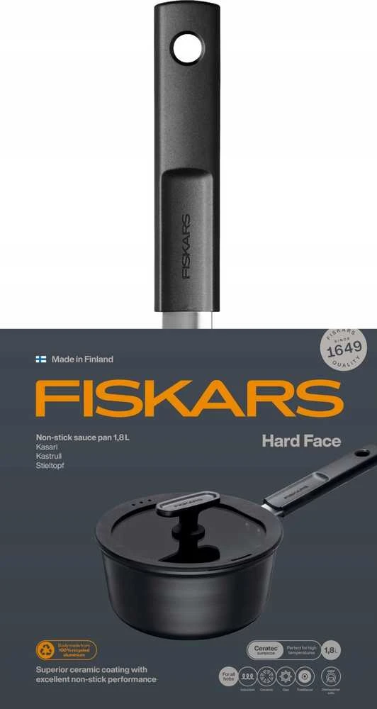 Fiskars Hard Face puodas viena rankena 1,8L su dangčiu