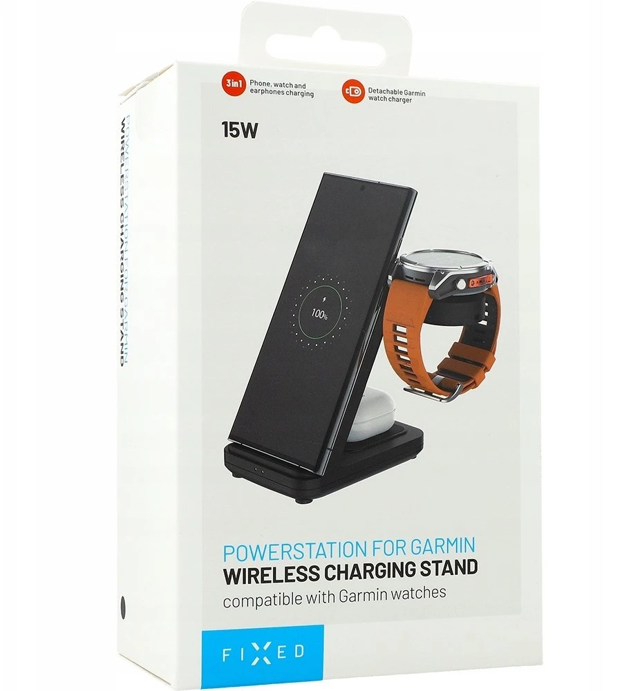 Fixed Įkroviklis indukcinė 3w1 Fixed Powerstation for Garmin, Qi, 18W, juoda