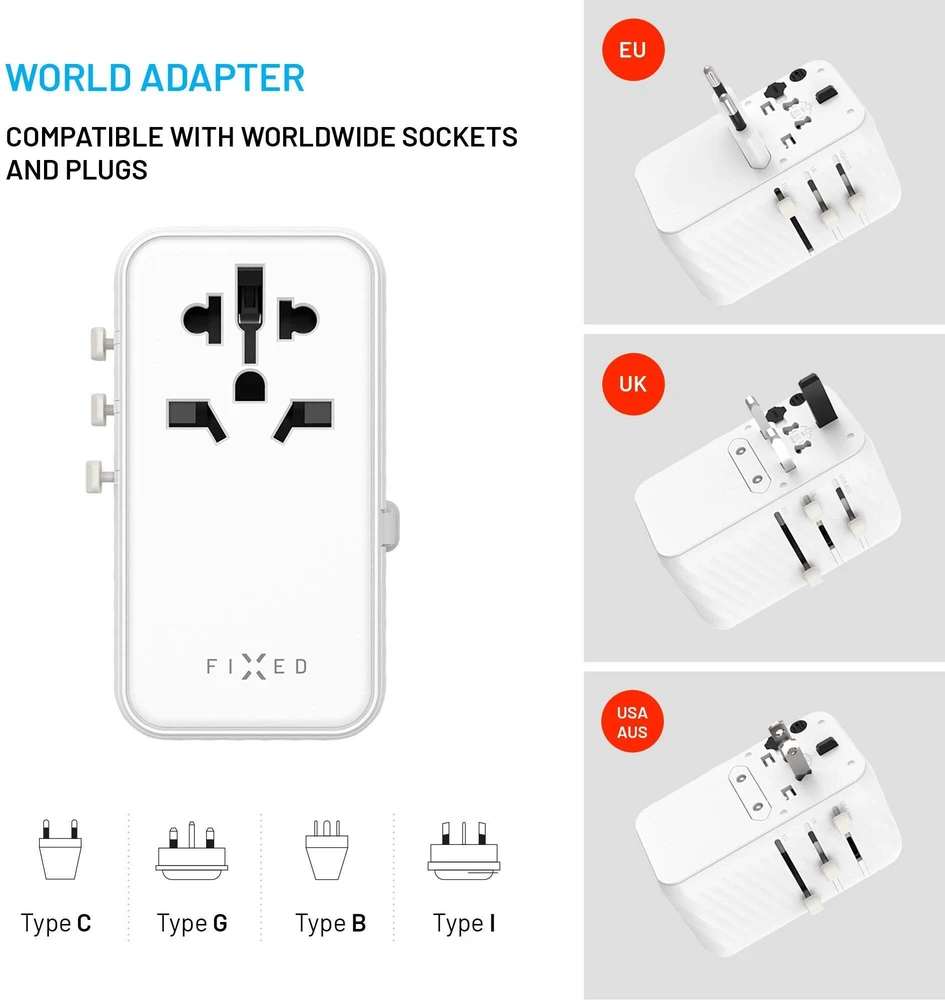 Fixed Adapteris kelioninis Voyager70W balta