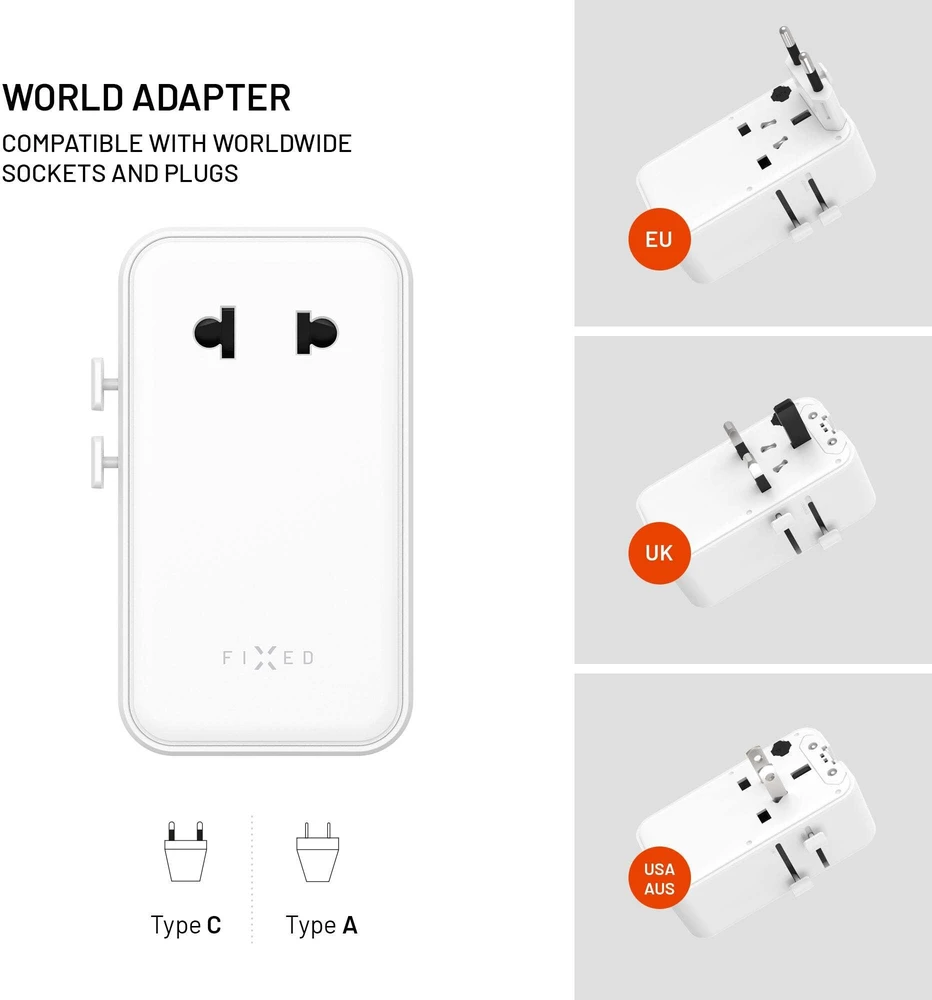 Fixed Adapteris sieciowy GaN USB-C, USB-A, 45W Voyager Slim (FIXCT45-3C1A-WH)