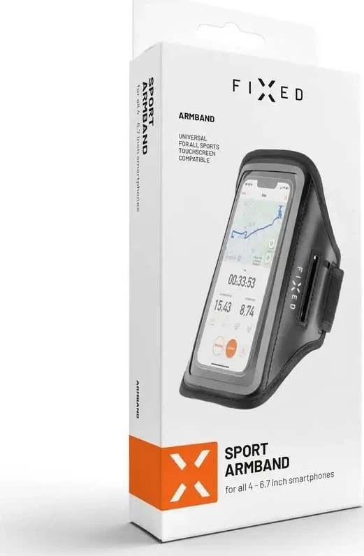 FIXED Armband sportinis riešo dėklas, skirtas išmaniesiems telefonams iki 6,7" juoda