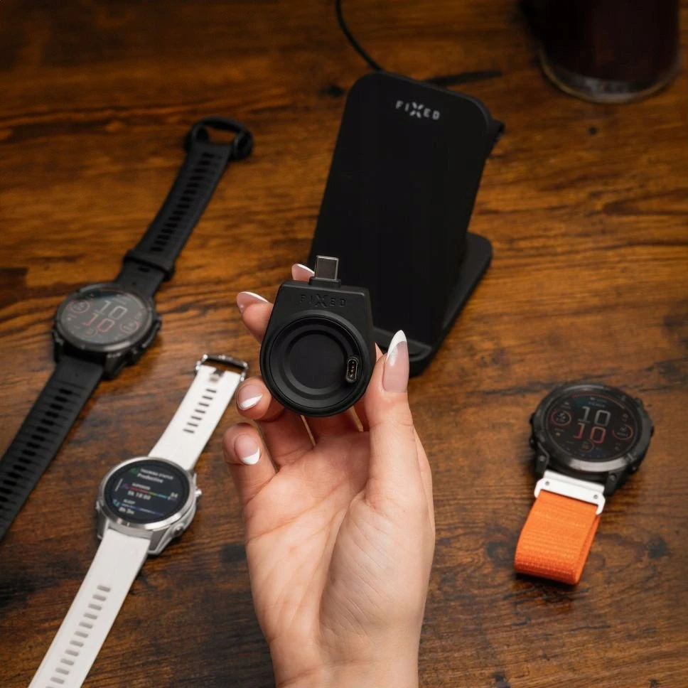 Fixed Fiksuotas | Įkraunamas USB-C adapteris, skirtas išmaniesiems laikrodžiams „Garmin Fenix ​​​​5/6/7/7X/8“, „Epix“, „Venu 2/3/3S“, „Vívoactive 3/4/5“.