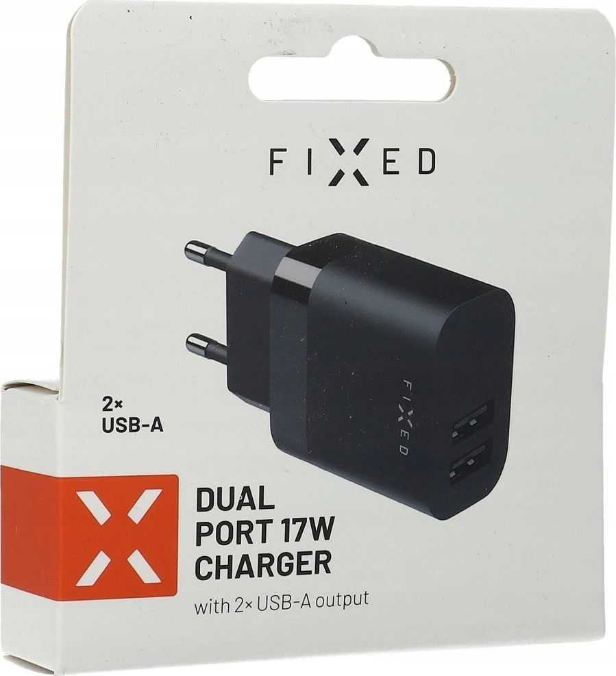 Fixed Fiksuotas | Dvigubas USB kelioninis įkroviklis 17W | FIXC17N-2U-BK