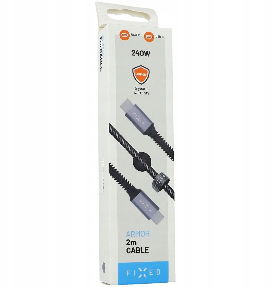 Fixed Fiksuotas | Šarvų kabelis USB-C/USB-C, 1,2 m, 240 W | FIXDA-CC12-GR