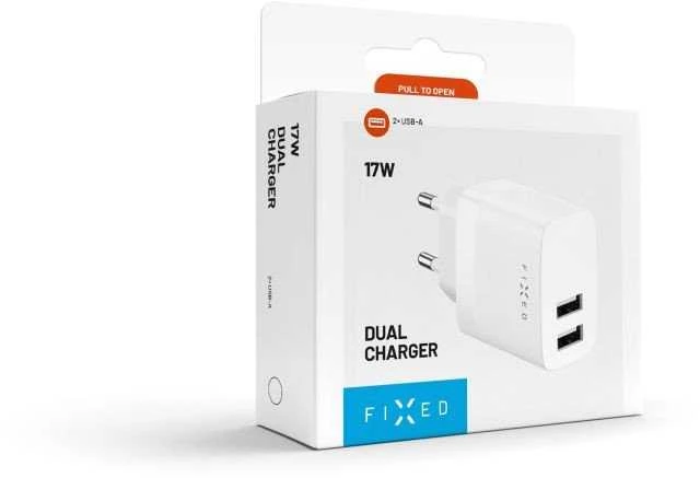 FIXED Dual USB Travel Charger 17W, Baltas | Pataisyta
