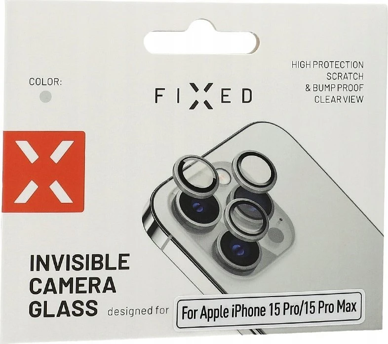 Fixed Fiksuotas fiksuotas kameros stiklas Apple iPhone 15 Pro/15 Pro Max, sidabrinė