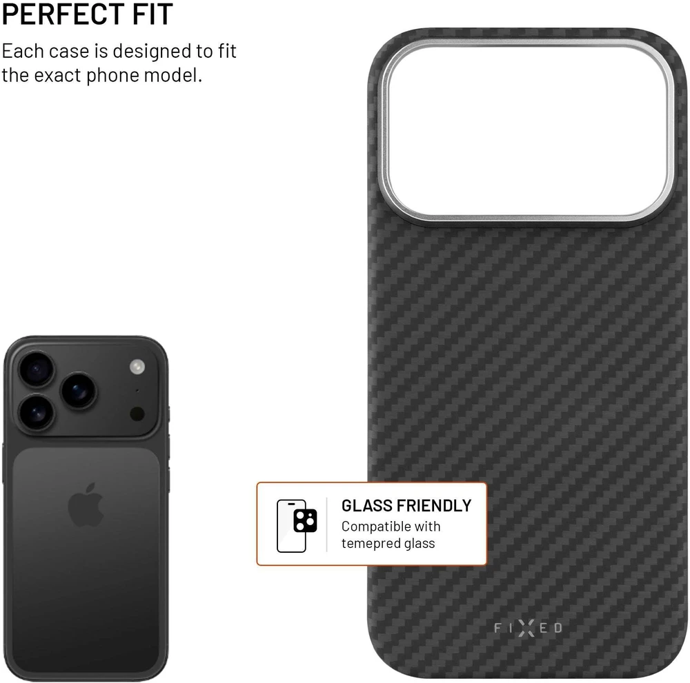 Dėklas Fixed Fiksuotas „MagVelar“ | Galinis dangtelis | „Apple“ | „iPhone 17 Pro“ | Aramidinis | Juodas | „MagSafe“ palaikymas