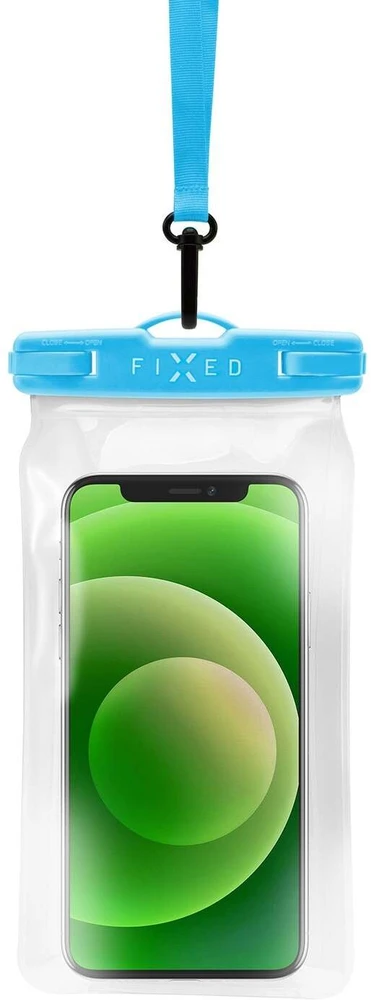 FIXED Float Neperšlampamas plaukiojantis mobiliojo telefono dėklas su aukštos kokybės užrakto sistema ir IPX8 sertifikatu mėlyna spalva