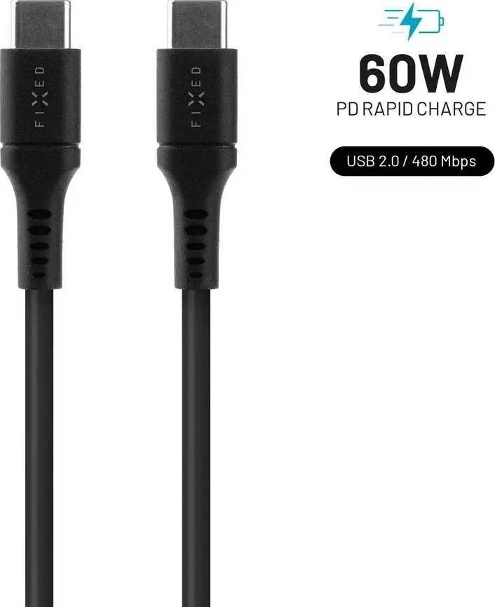 Fixed Ištaisyta | Skysto silikono kabelis USB-C/USB-C, 1,2 m, 60 W | FIXDLS-CC12-BK