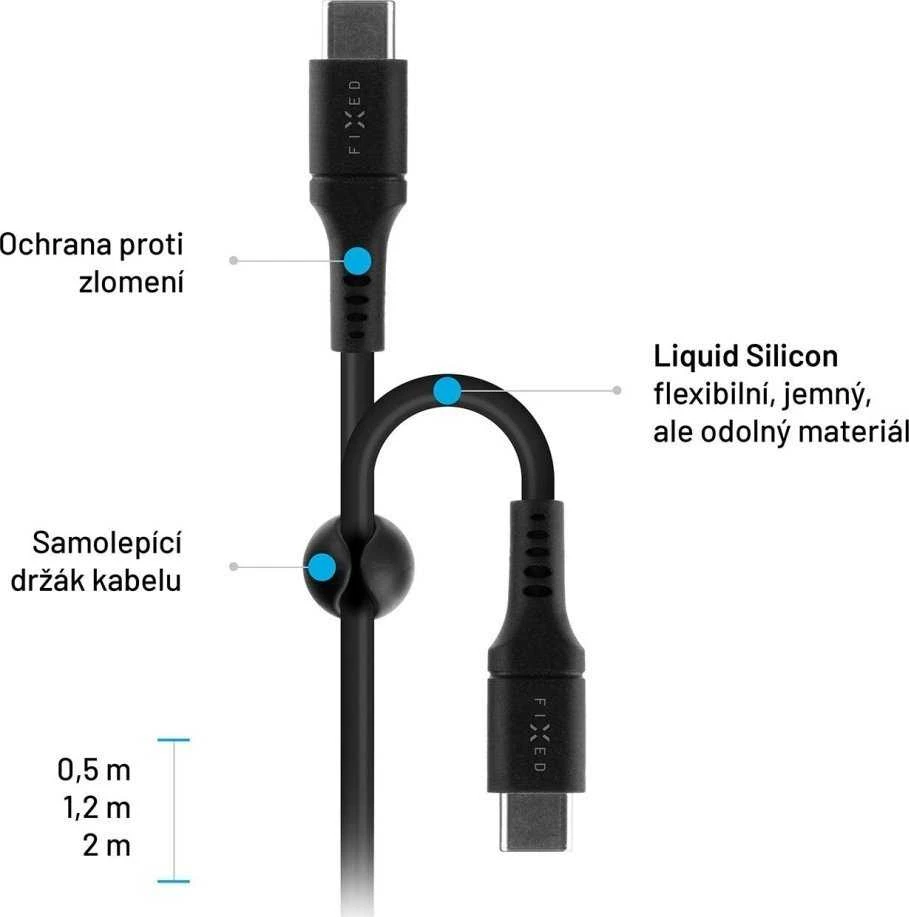Fixed Ištaisyta | Skysto silikono kabelis USB-C/USB-C, 1,2 m, 60 W | FIXDLS-CC12-BK