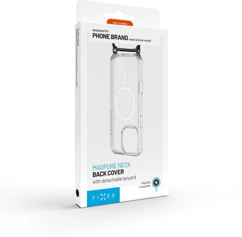 Dėklas Fixed Fiksuotas MagPure Neck for MagSafe iPhone Air, skaidrus su juodu dirželiu