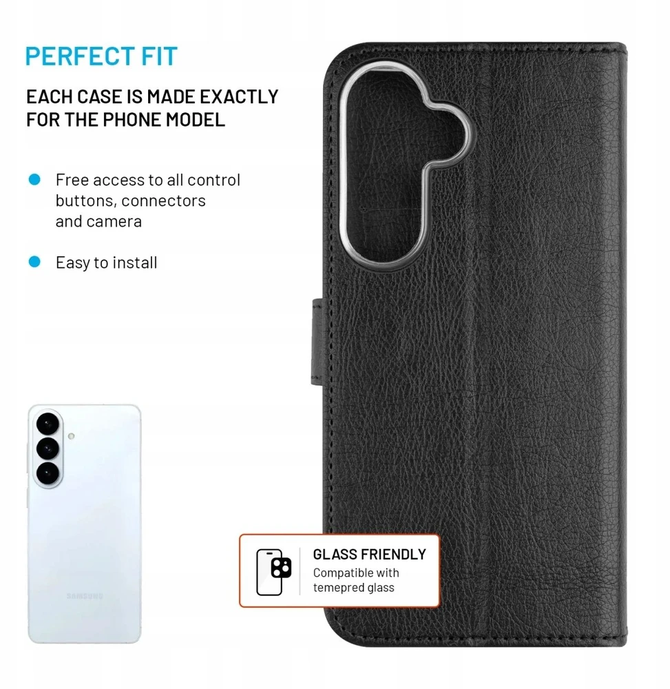 Fixed Fiksuotas Opus | Knygų dėklas | Samsung | Galaxy S26+ | Sintetinė oda | Juodas