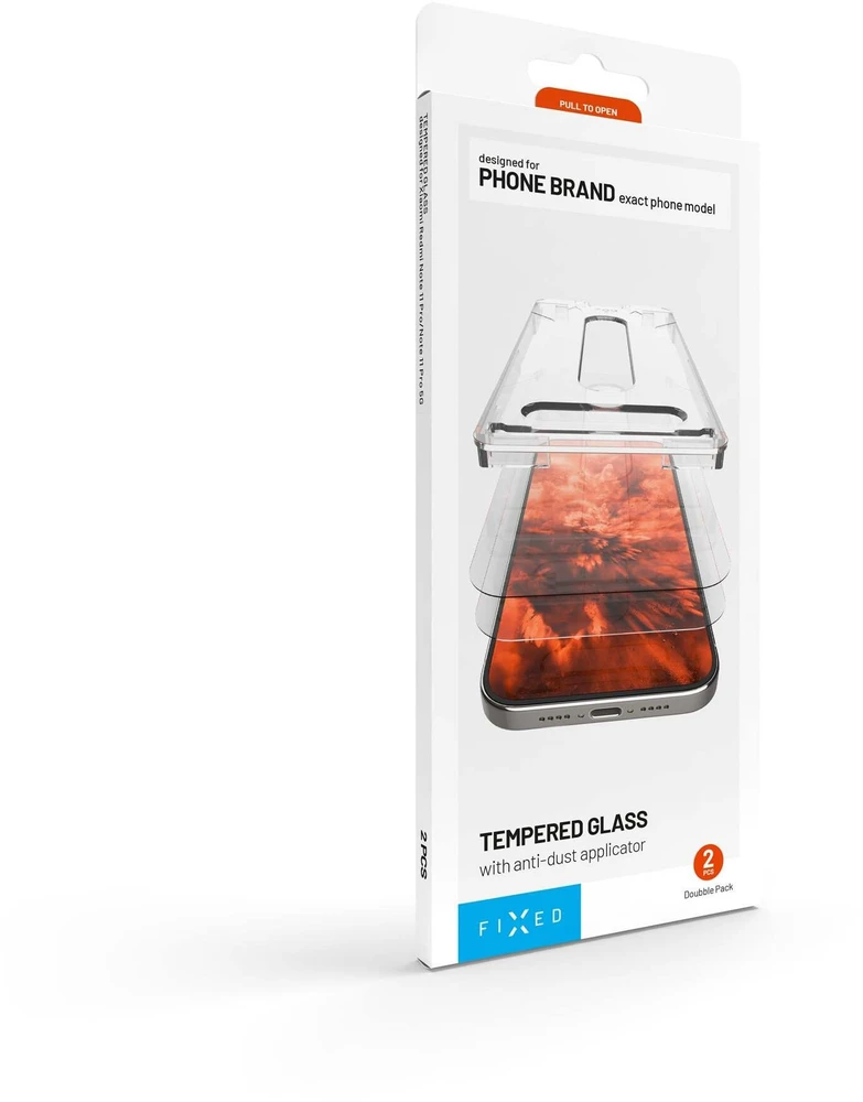 Fixed Grūdintas stiklas 2 vnt. su anti-dust aplikatoriumi, skirta Xiaomi Redmi 17 5G, permatomas