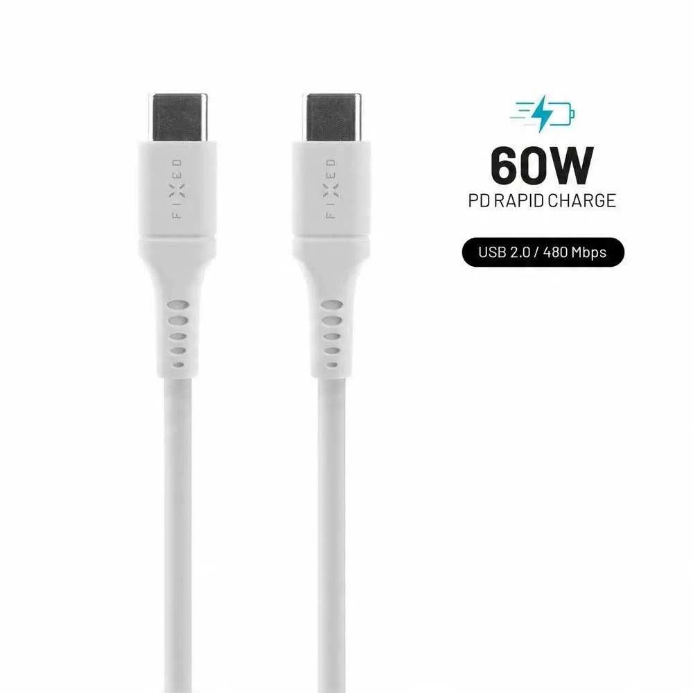 Fixed Ištaisyta | Skysto silikono kabelis USB-C/USB-C, 2m, 60W | FIXDLS-CC2-WH
