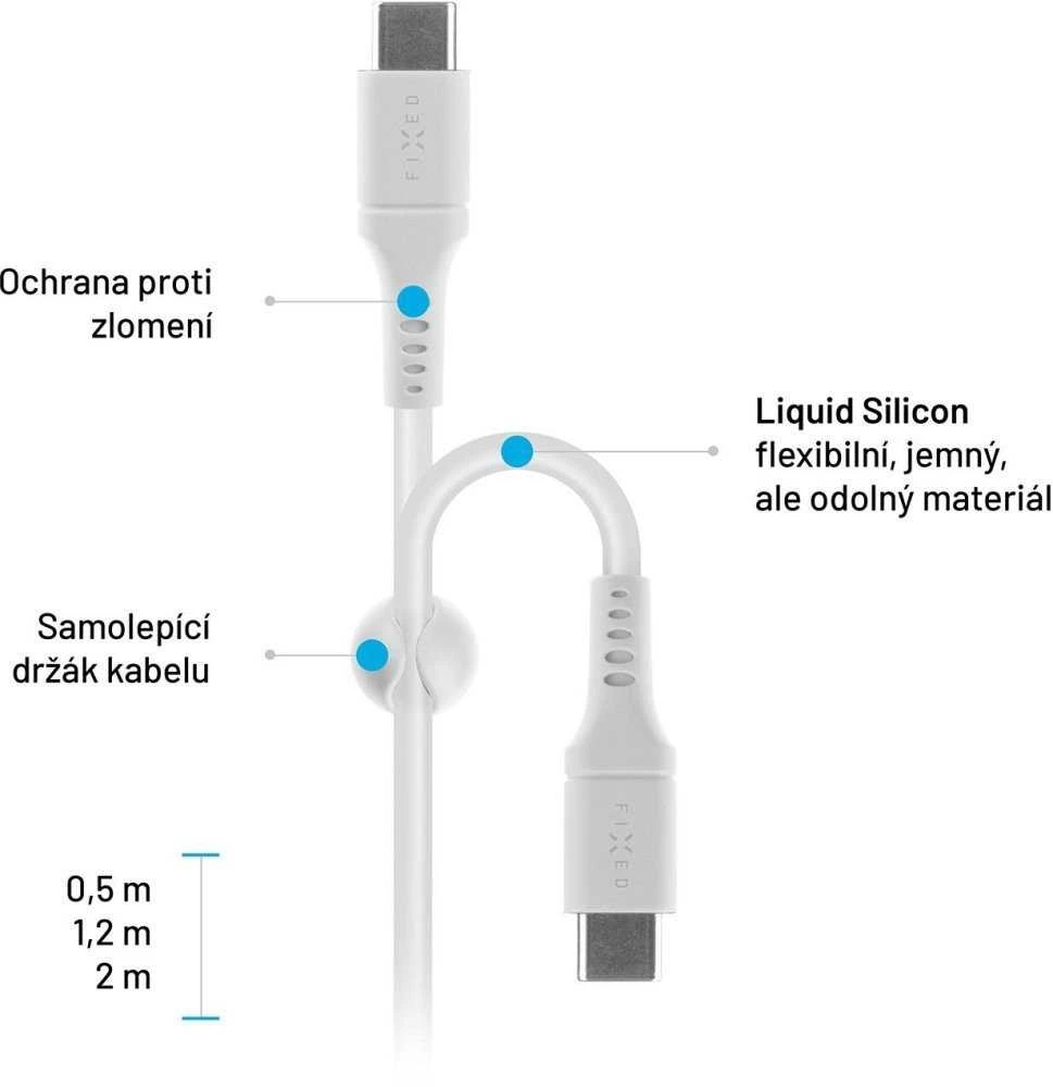 Fixed Ištaisyta | Skysto silikono kabelis USB-C/USB-C, 2m, 60W | FIXDLS-CC2-WH