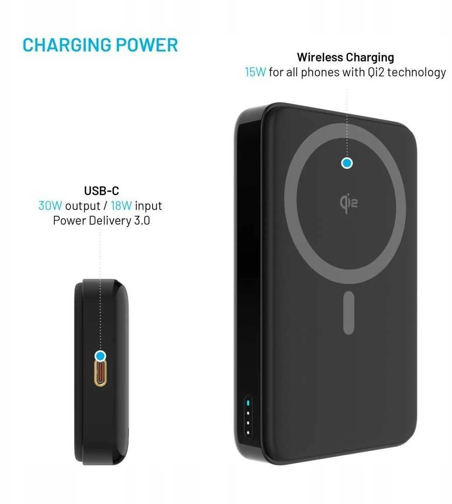 Fixed Pataisytas MagZen 10 Pro su Qi2 belaidžiu įkrovimu ir MagSafe palaikymu 10000 mAh juoda